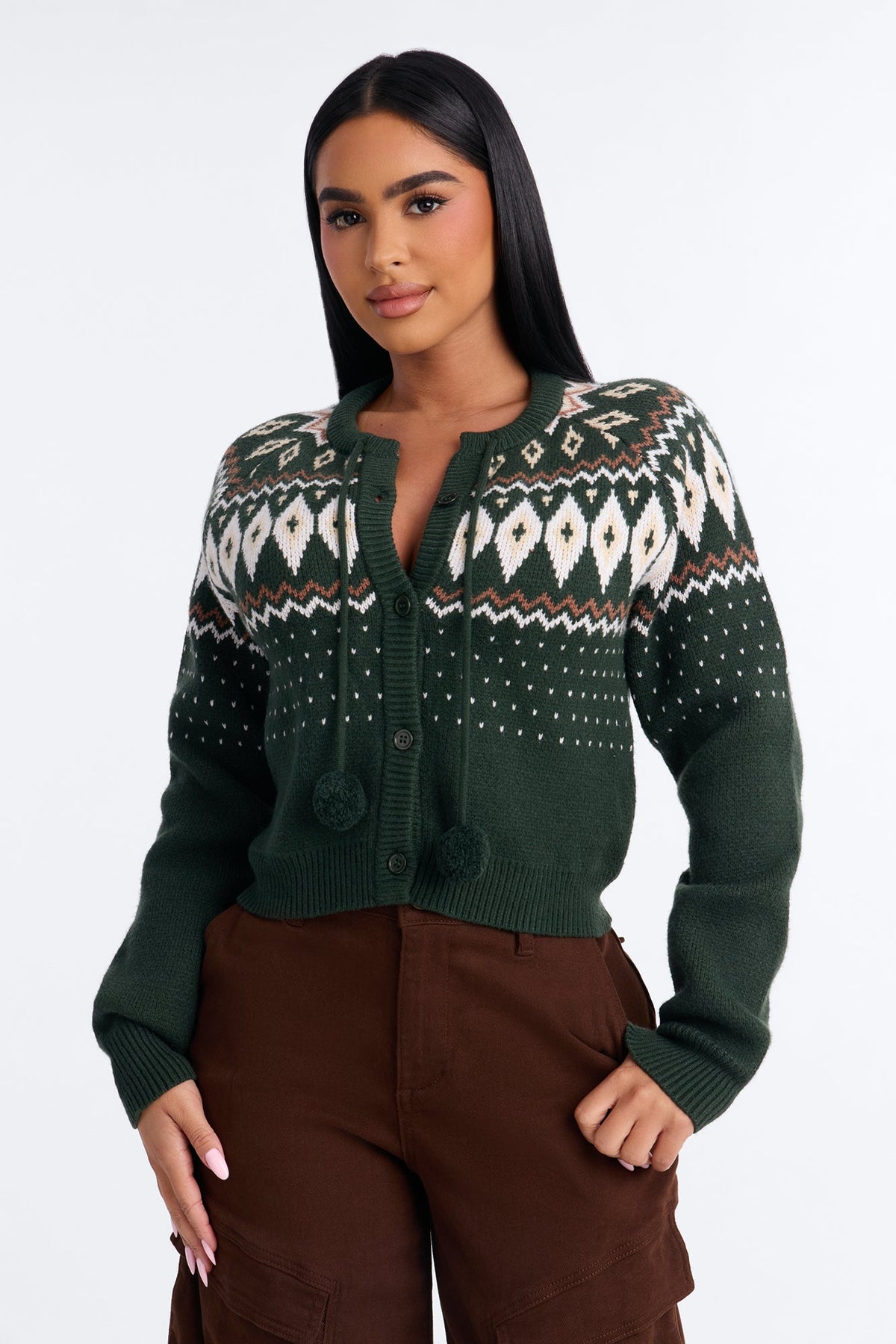 Frosted Pines Fair Isle Cardigan - Green/combo