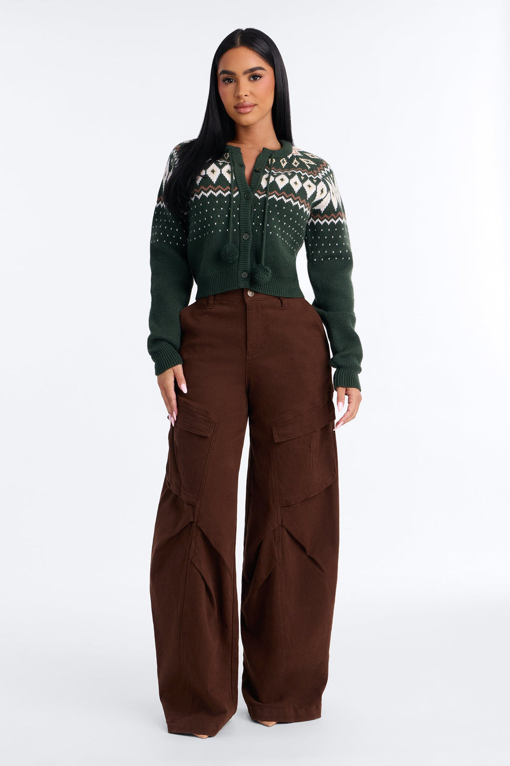 Frosted Pines Fair Isle Cardigan - Green/combo