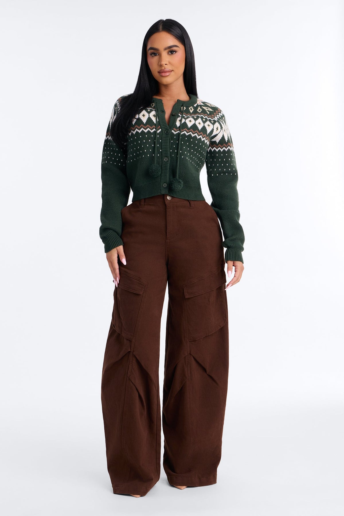 Frosted Pines Fair Isle Cardigan - Green/combo