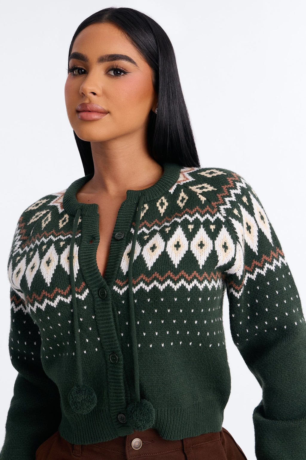 Frosted Pines Fair Isle Cardigan - Green/combo