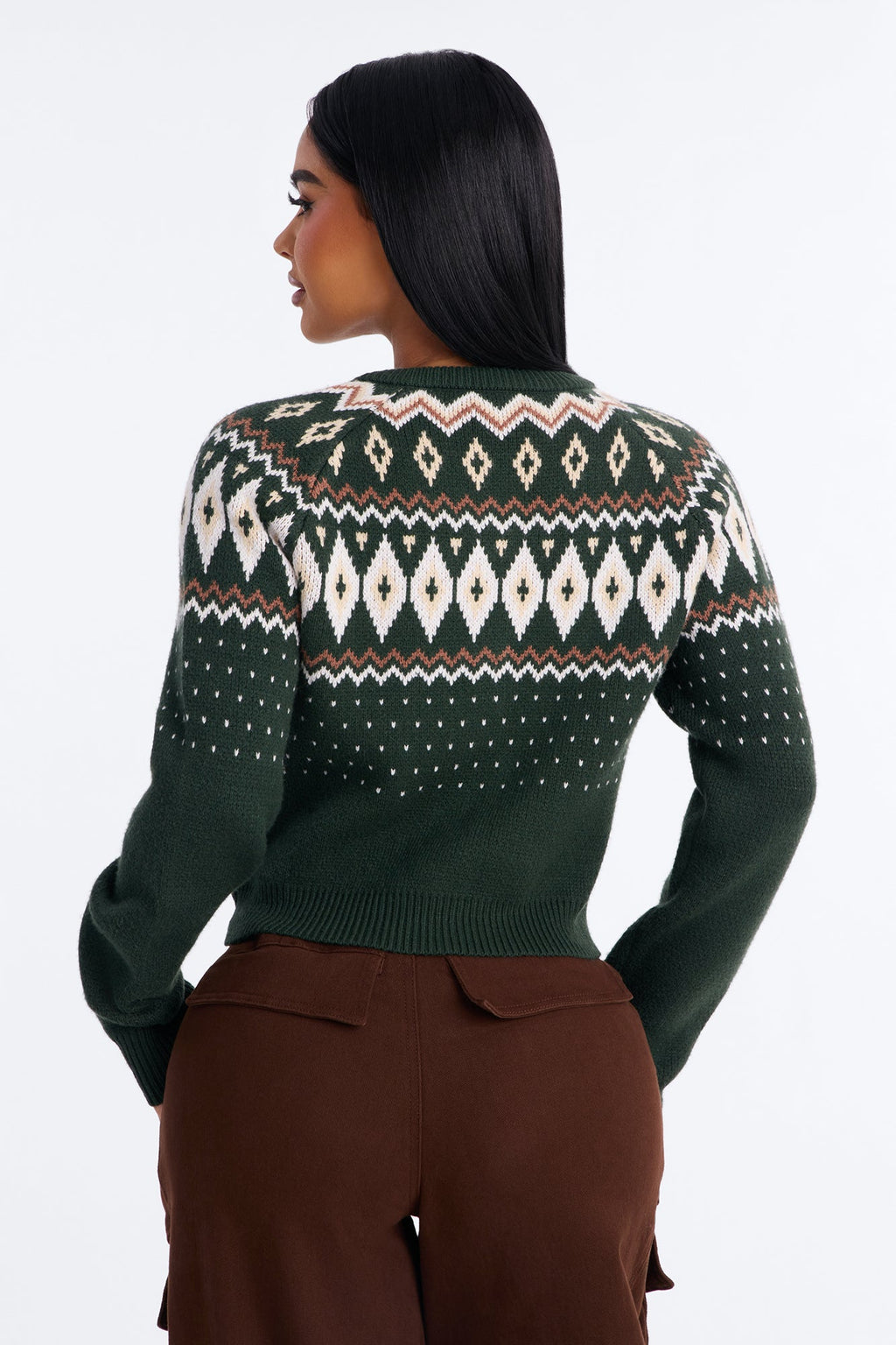 Frosted Pines Fair Isle Cardigan - Green/combo