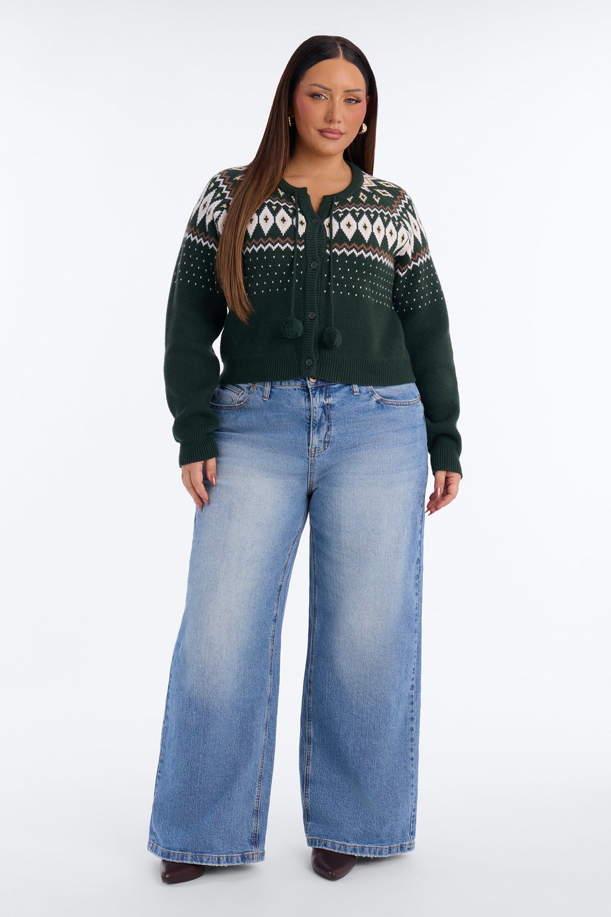 Frosted Pines Fair Isle Cardigan - Green/combo