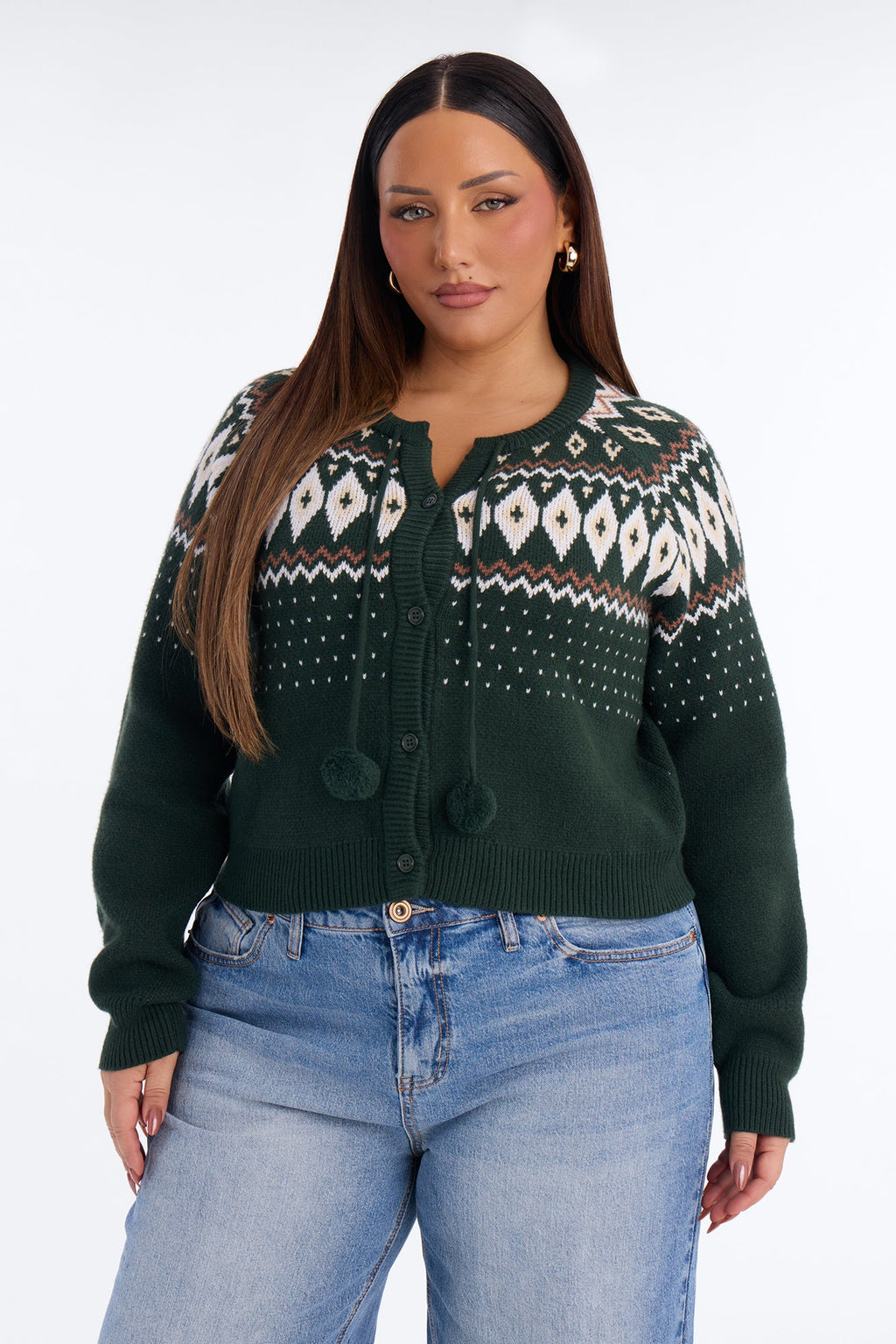 Frosted Pines Fair Isle Cardigan - Green/combo