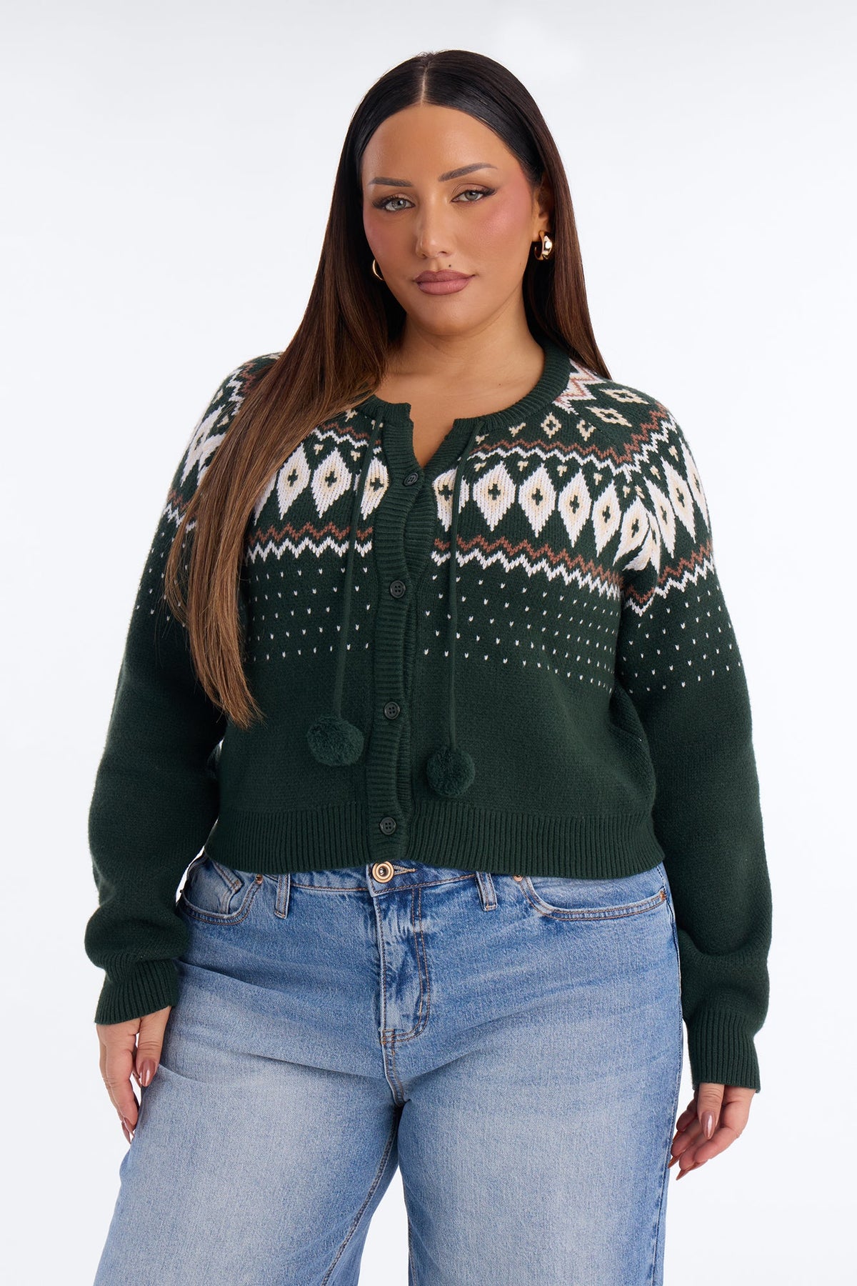 Frosted Pines Fair Isle Cardigan - Green/combo