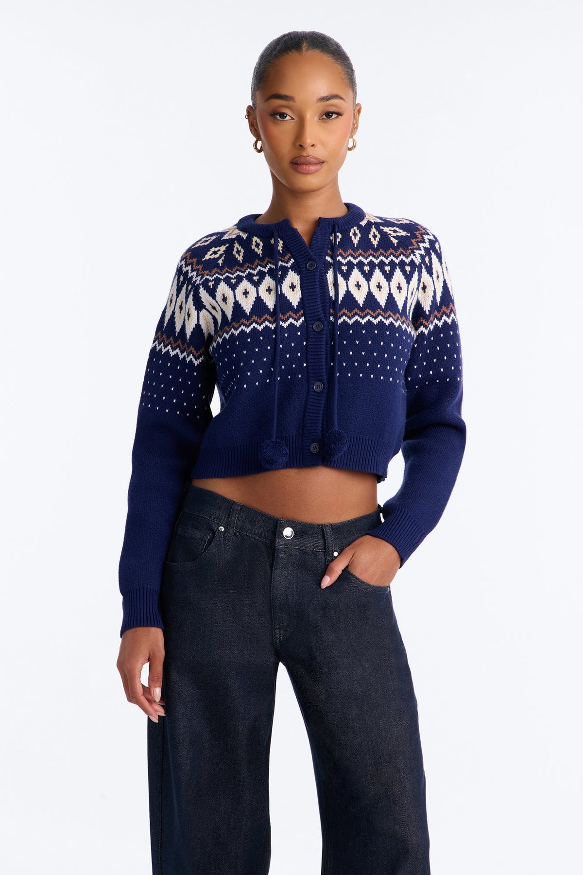 Frosted Pines Fair Isle Cardigan - Navy/combo