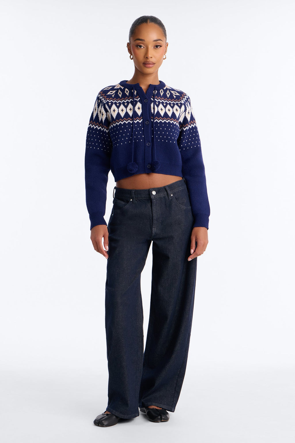 Frosted Pines Fair Isle Cardigan - Navy/combo