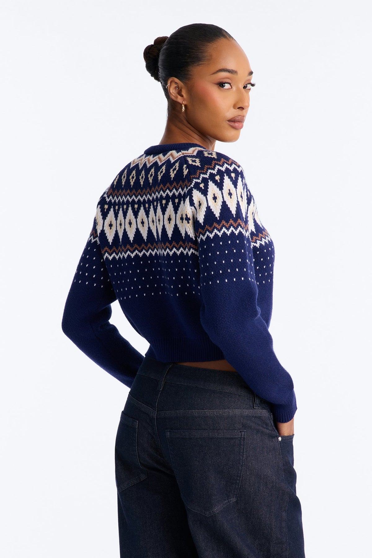 Frosted Pines Fair Isle Cardigan - Navy/combo