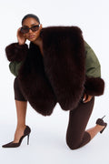 Made It To Monaco Full Fur Collar Bomber Jacket - Olive/combo