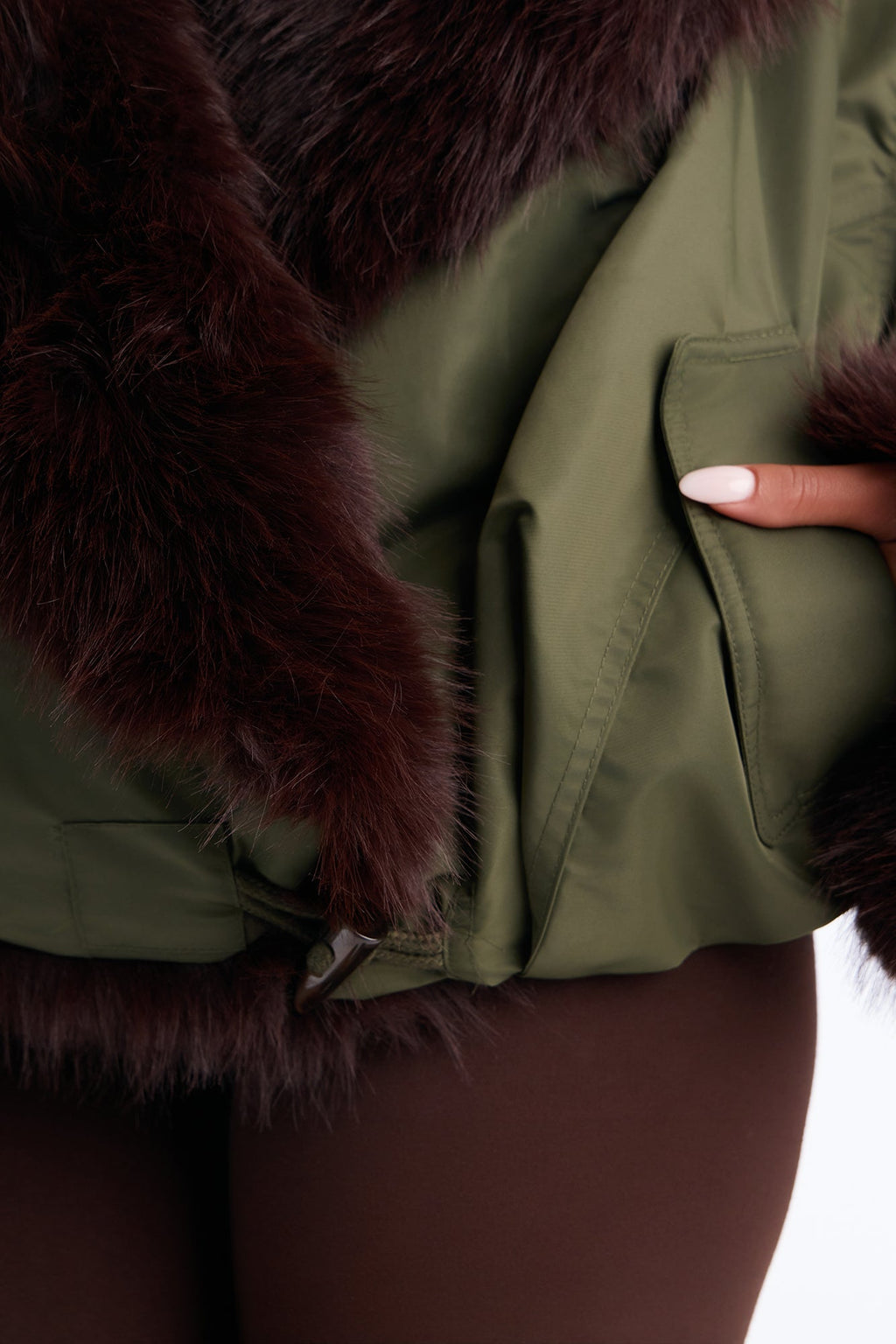 Made It To Monaco Full Fur Collar Bomber Jacket - Olive/combo