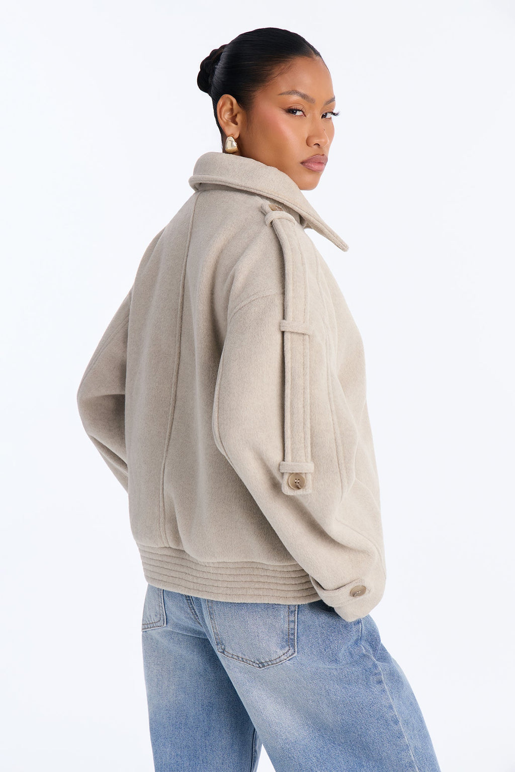Ella Everyday Wool Effect Bomber Jacket - Oatmeal