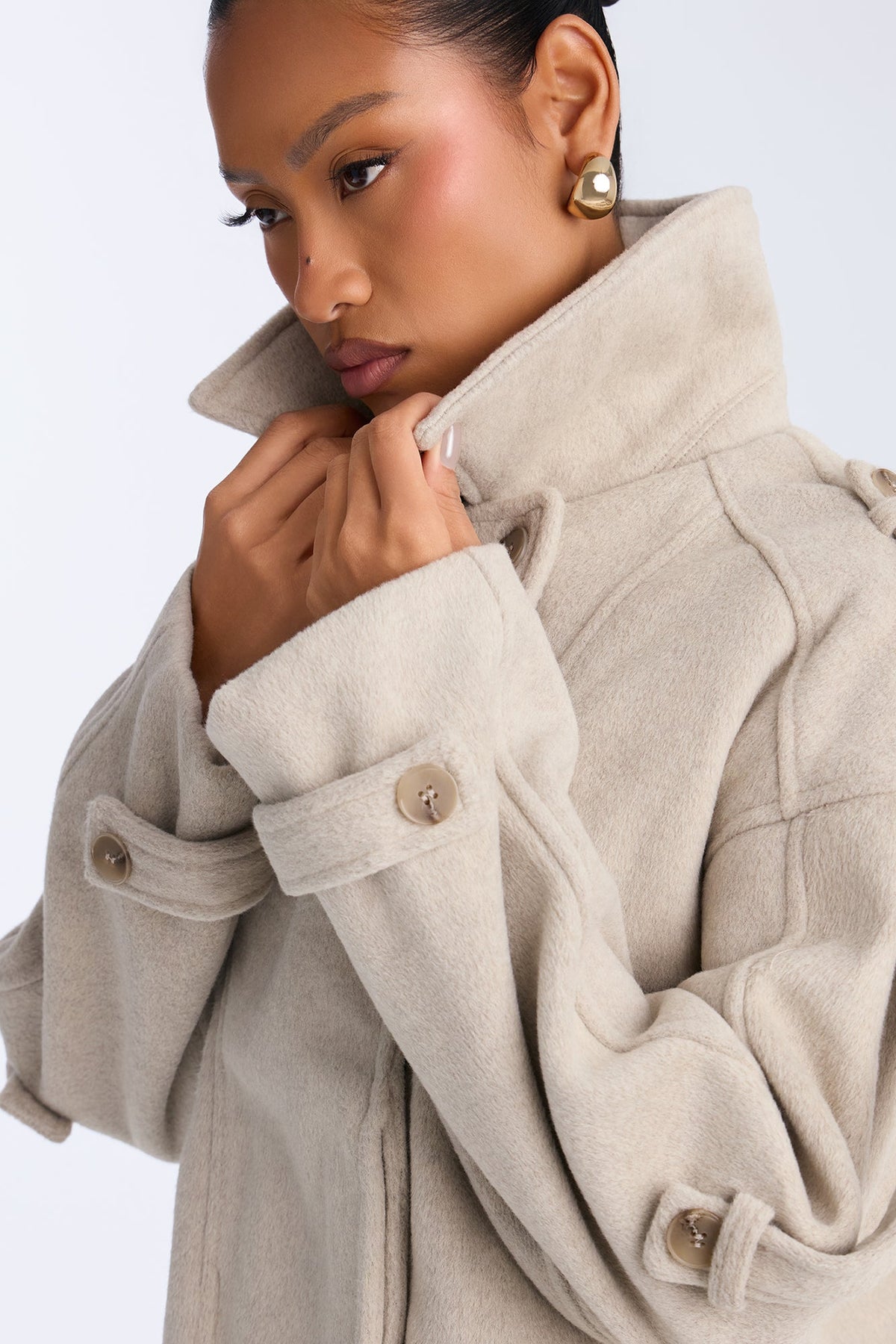 Ella Everyday Wool Effect Bomber Jacket - Oatmeal