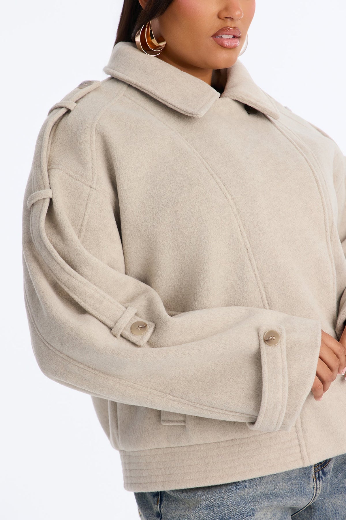Ella Everyday Wool Effect Bomber Jacket - Oatmeal