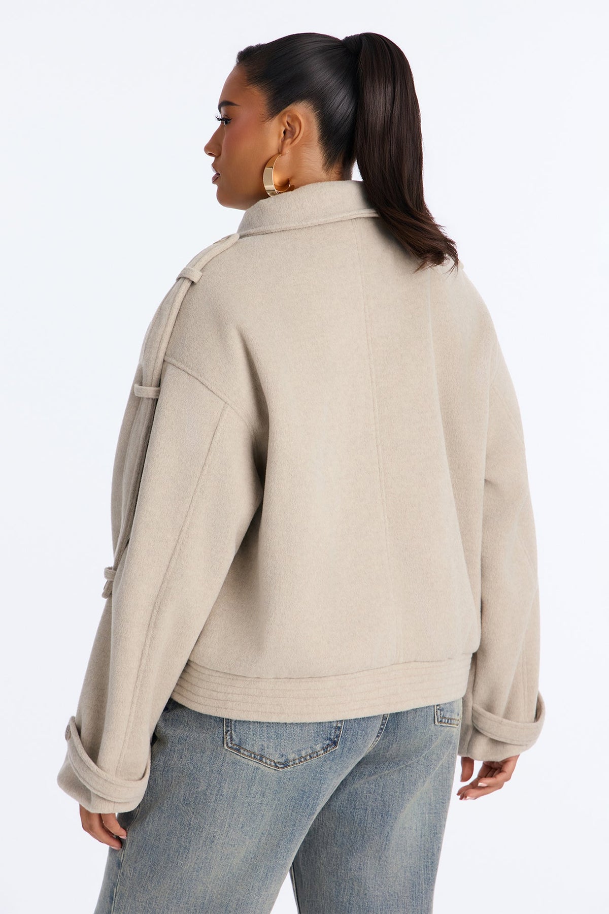 Ella Everyday Wool Effect Bomber Jacket - Oatmeal