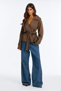 Poppy Pinstripe Belted Trench Jacket - Brown