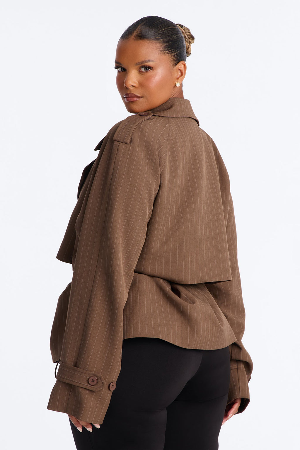Poppy Pinstripe Belted Trench Jacket - Brown