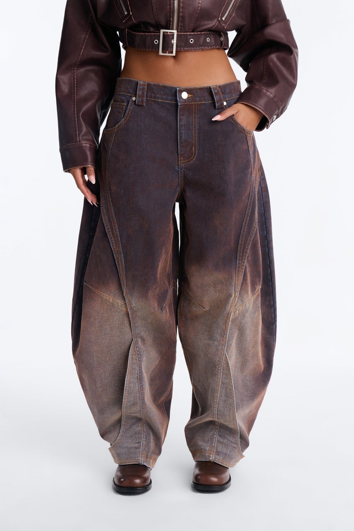 Off Grid Flocked Wide Leg Jeans - Brown