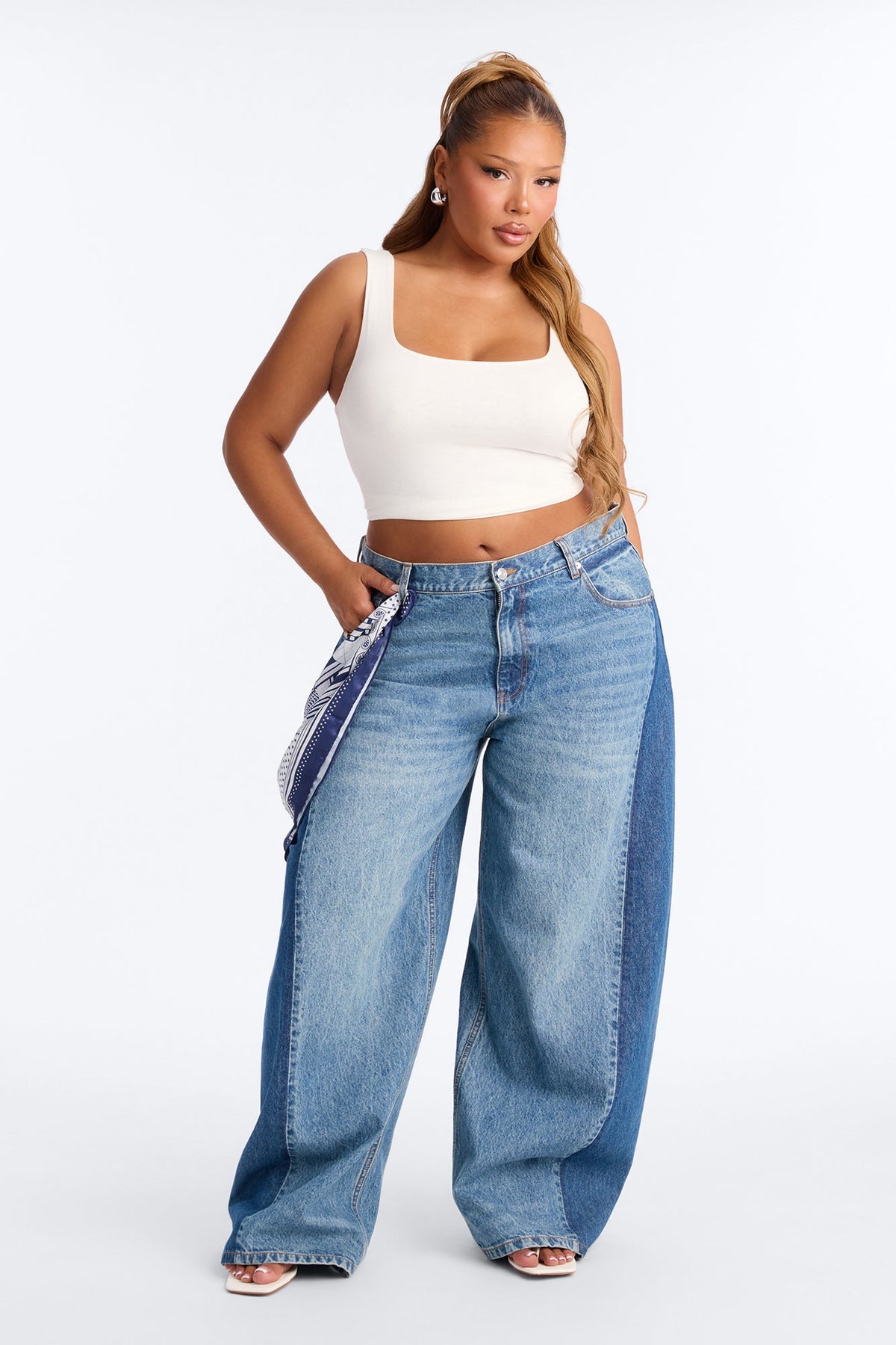 London Edition Two Tone Wide Leg Jeans - Medium Wash