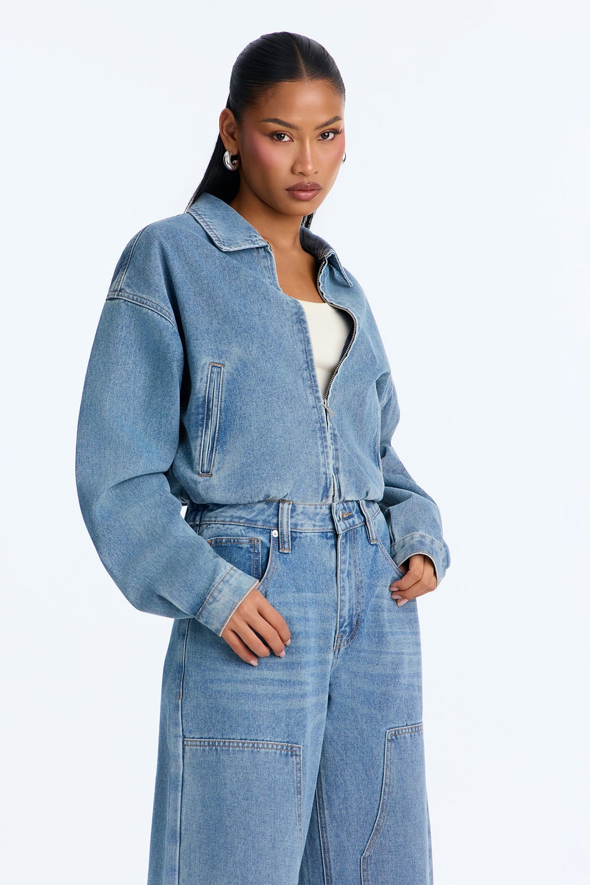 Carrie Denim Pant Set - Medium Wash
