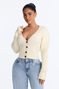 Familiar Love Off Shoulder Cable Knit Cardigan - Ivory