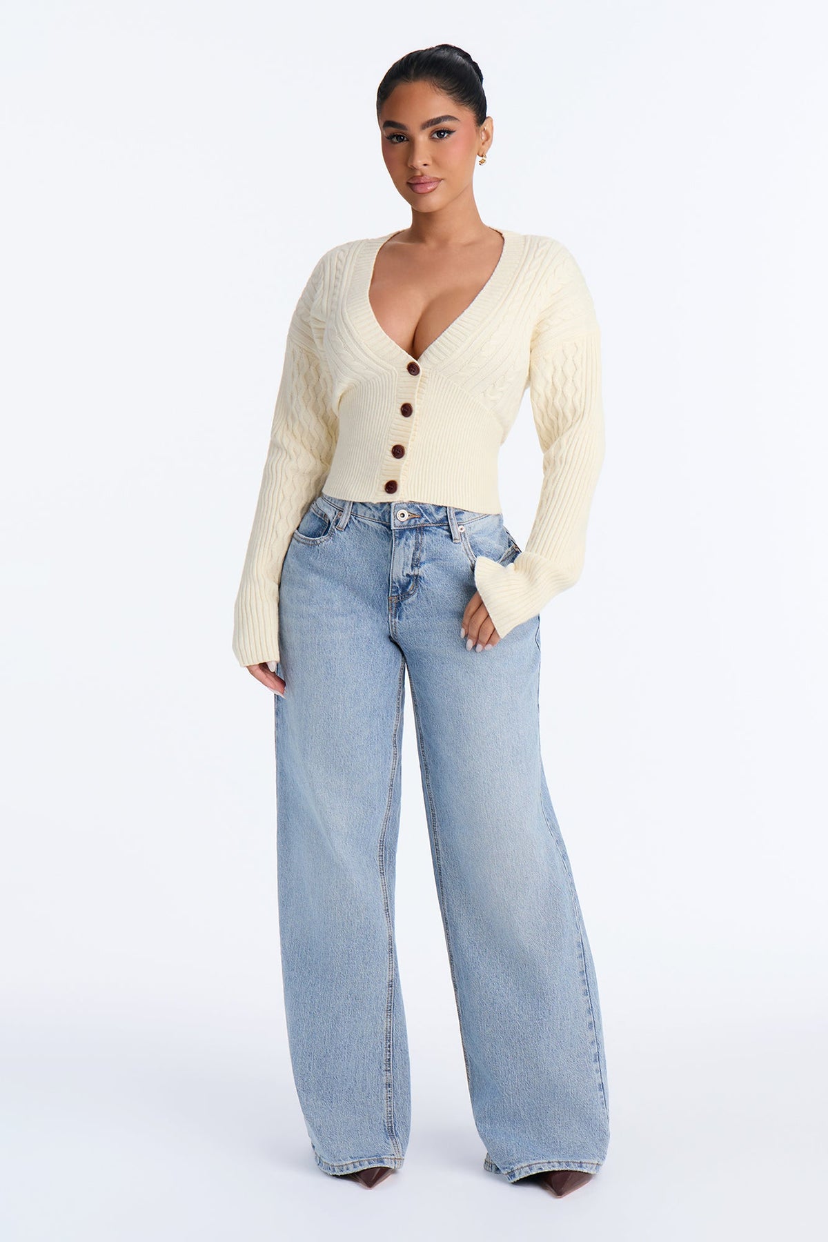 Familiar Love Off Shoulder Cable Knit Cardigan - Ivory