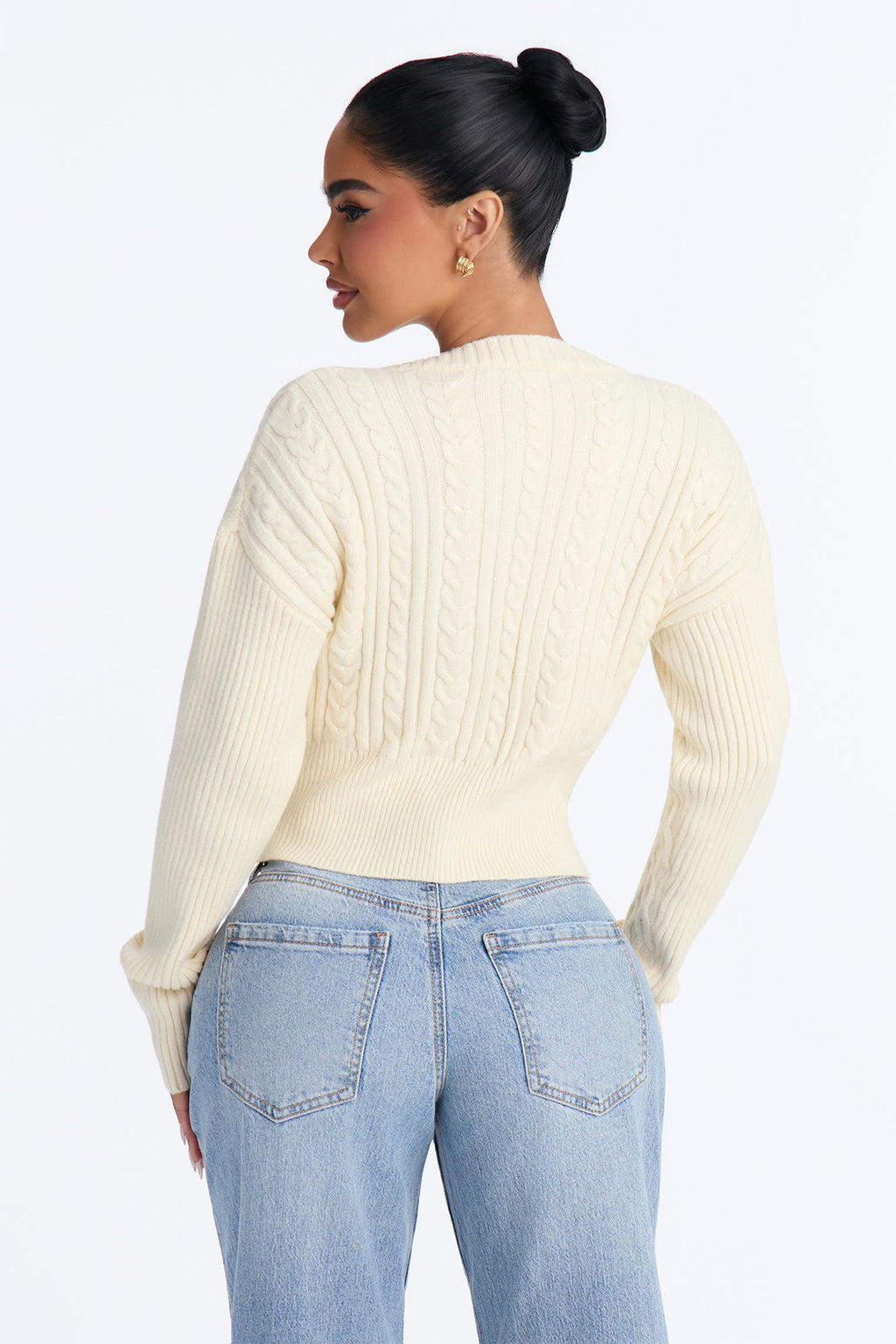 Familiar Love Off Shoulder Cable Knit Cardigan - Ivory