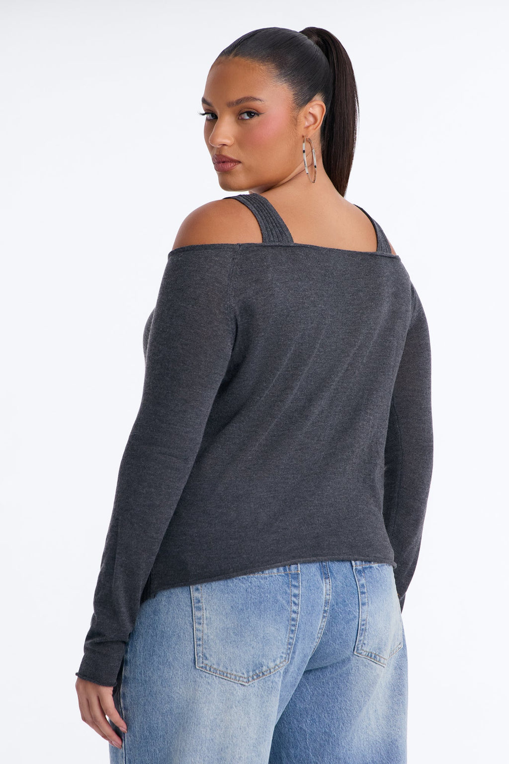 Christelle Cold Shoulder Pullover Sweater - Charcoal