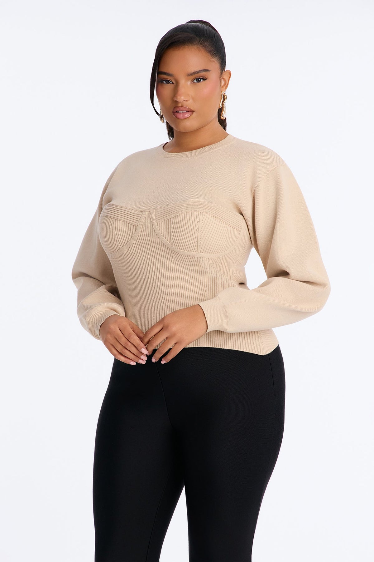 Hottest Aura Long Sleeve Pullover Sweater - Sand