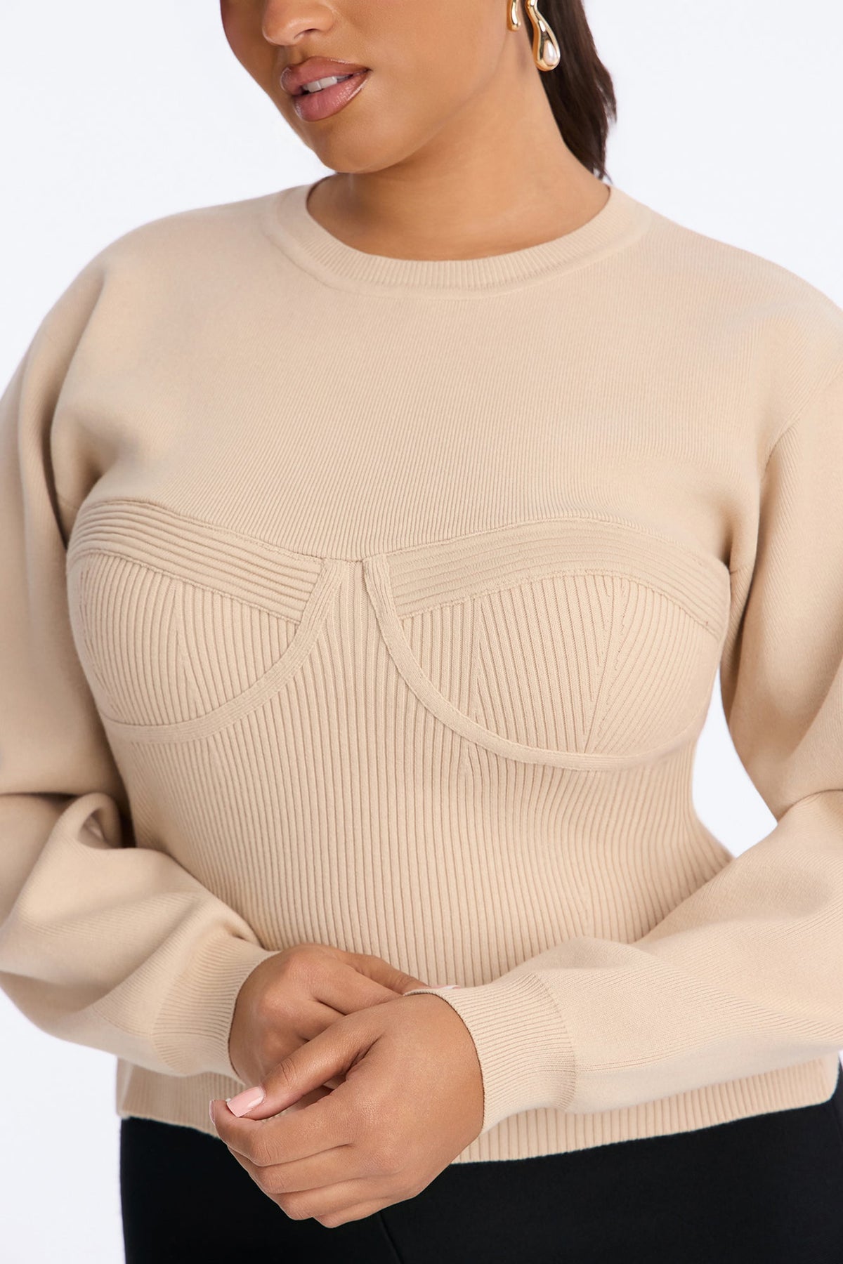 Hottest Aura Long Sleeve Pullover Sweater - Sand