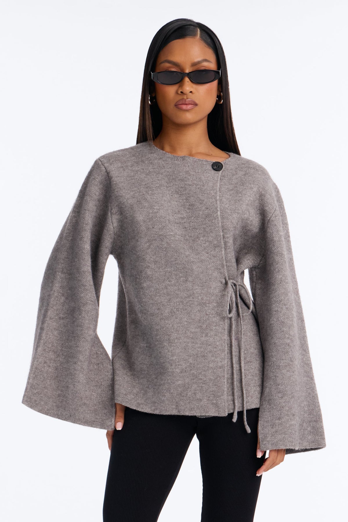 High Expectations Tie Waist Cardigan - Grey