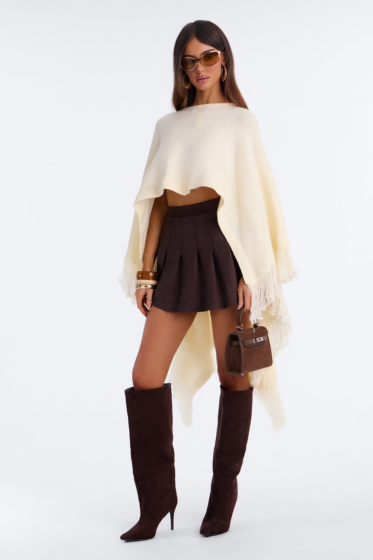 Cozy Cutie Fringe Poncho Sweater - Cream