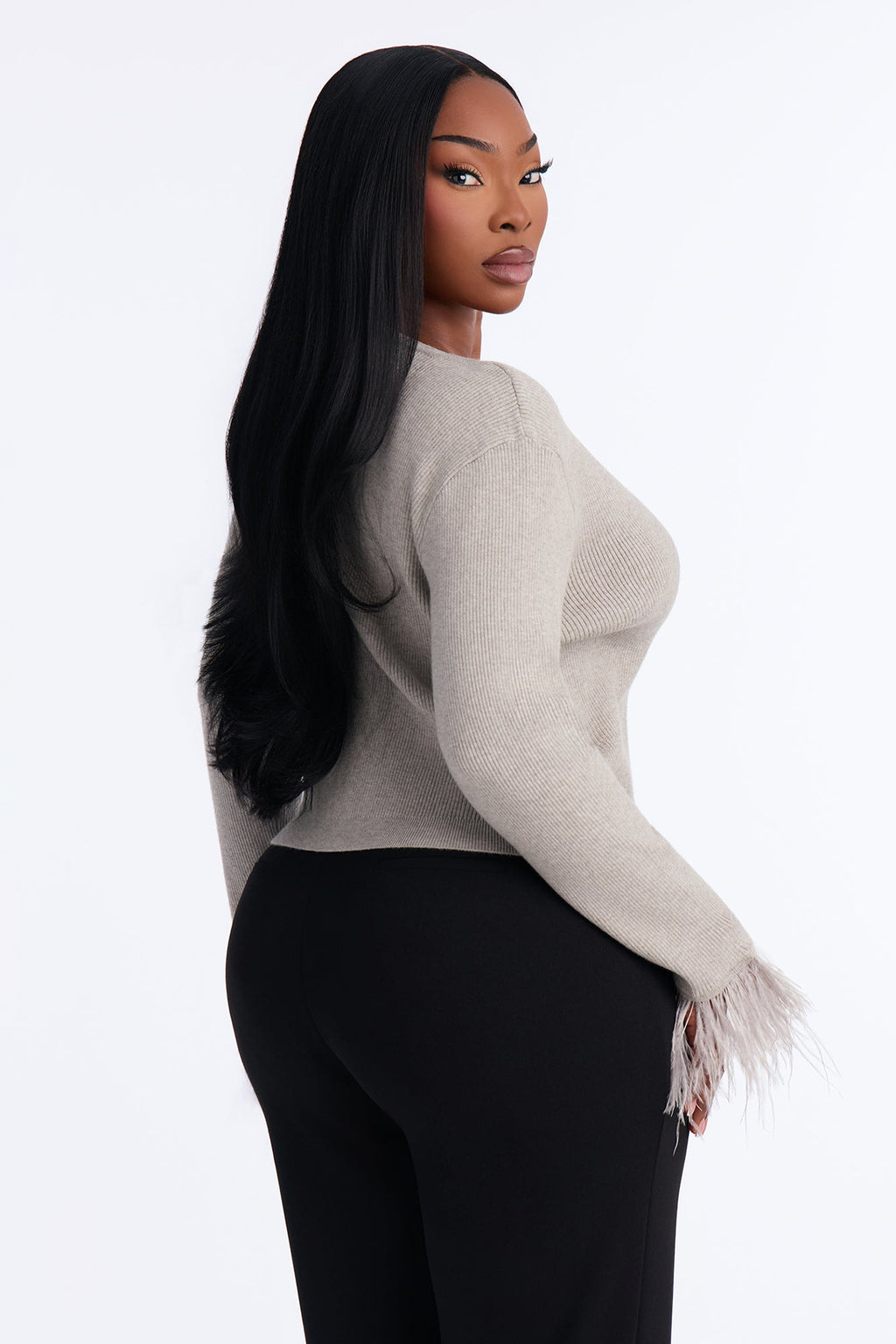 Soft Heart Cropped Feathered Cardigan - Heather Grey