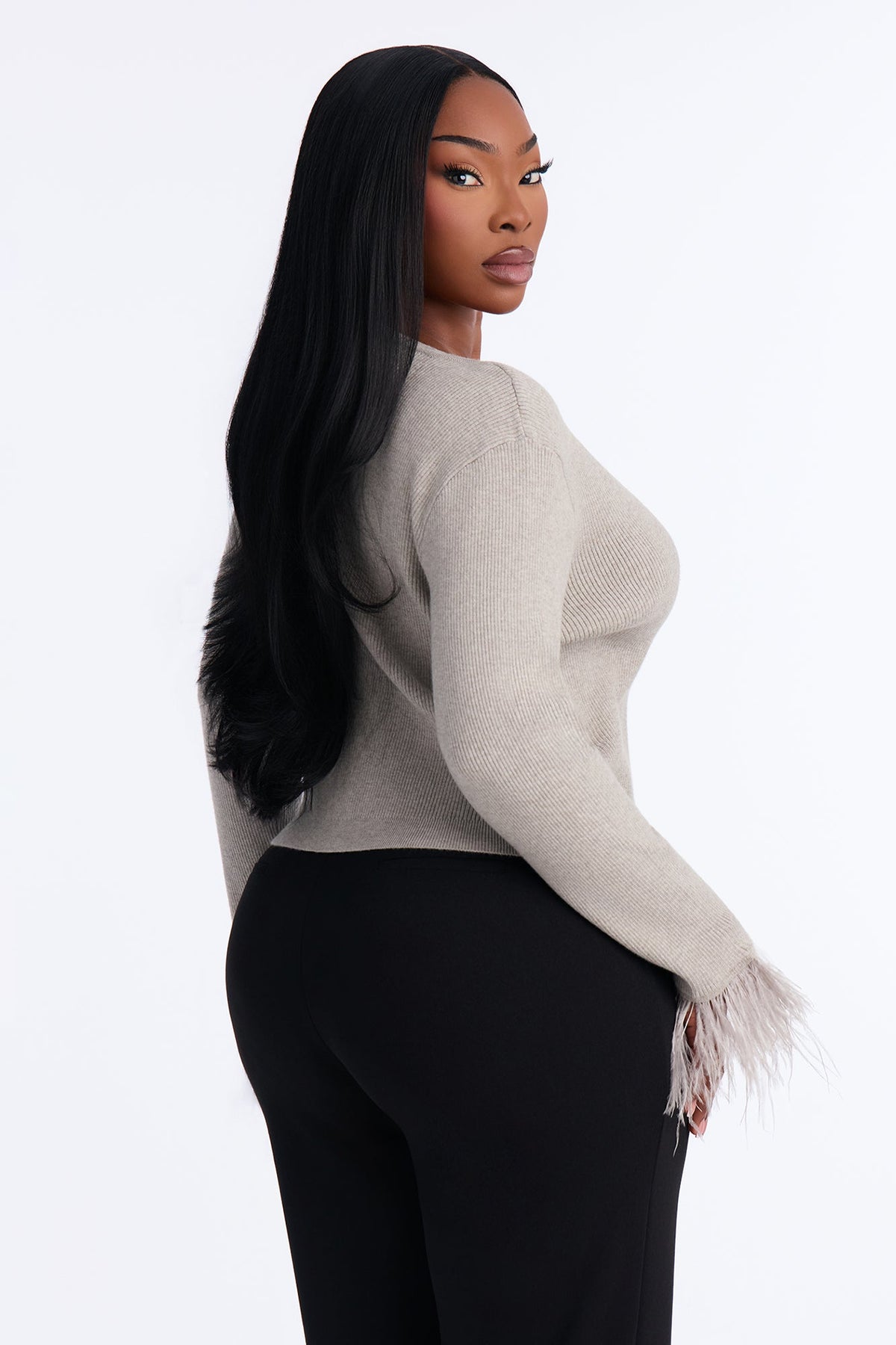 Soft Heart Cropped Feathered Cardigan - Heather Grey