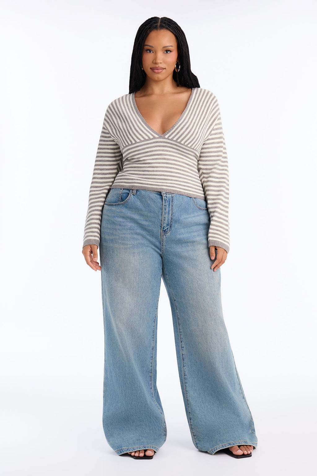 Fall Flirt Striped Pullover Sweater - Grey/combo