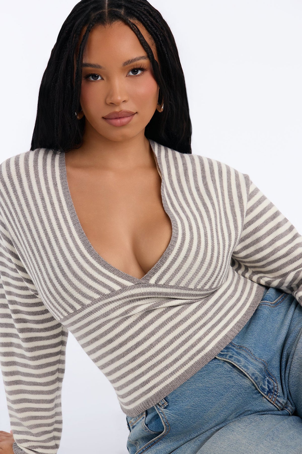 Fall Flirt Striped Pullover Sweater - Grey/combo
