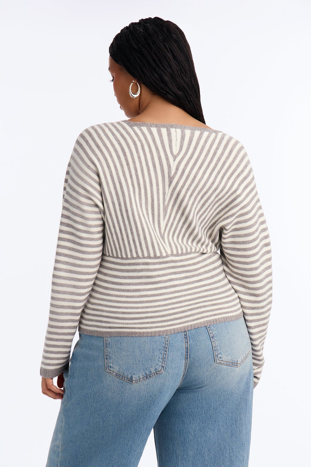 Fall Flirt Striped Pullover Sweater - Grey/combo