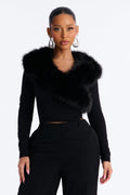 Samara Faux Fur Pullover Sweater - Black