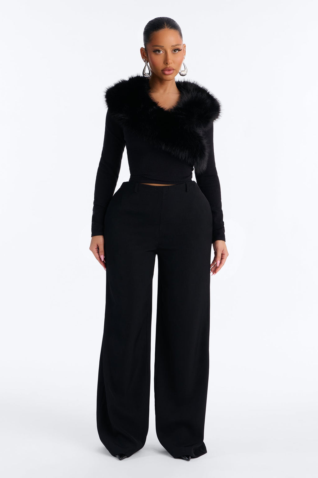 Samara Faux Fur Pullover Sweater - Black