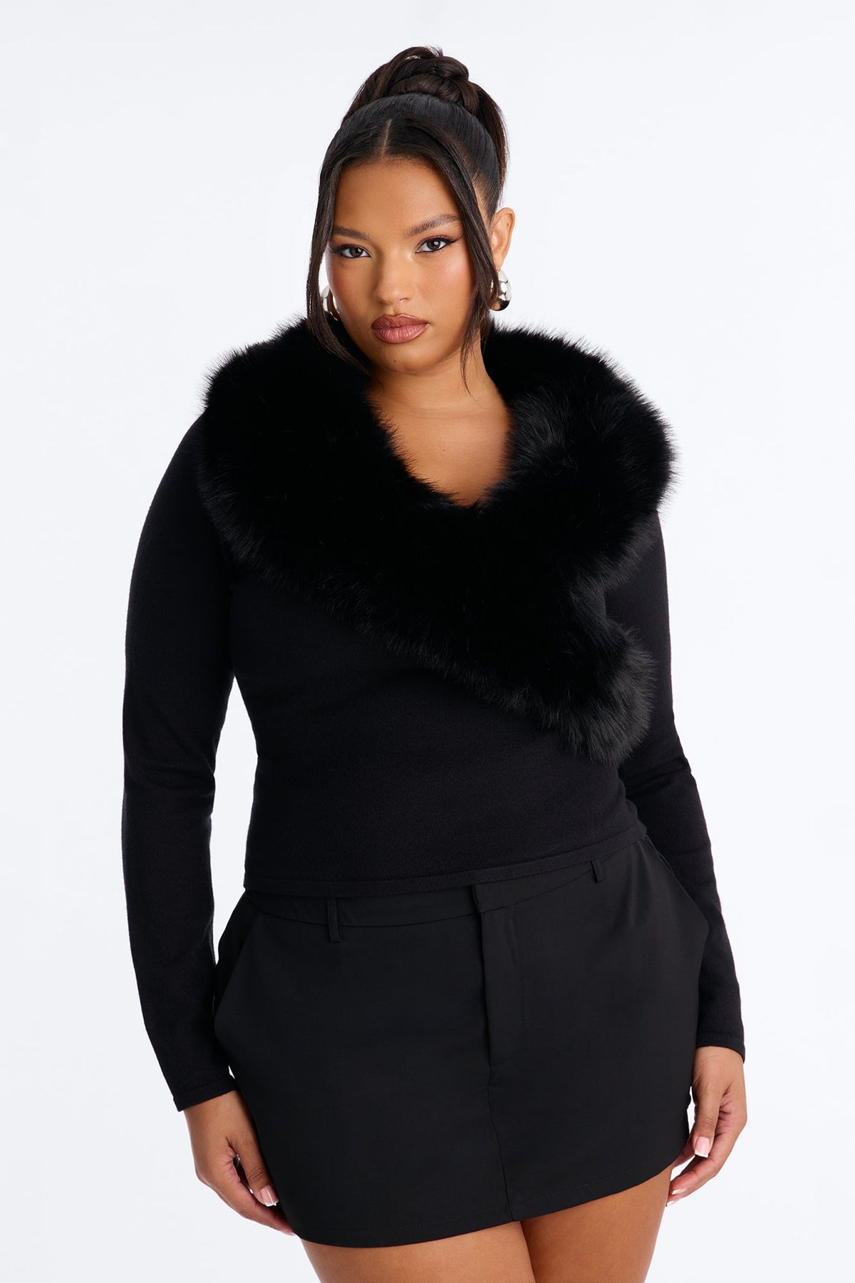 Samara Faux Fur Pullover Sweater - Black