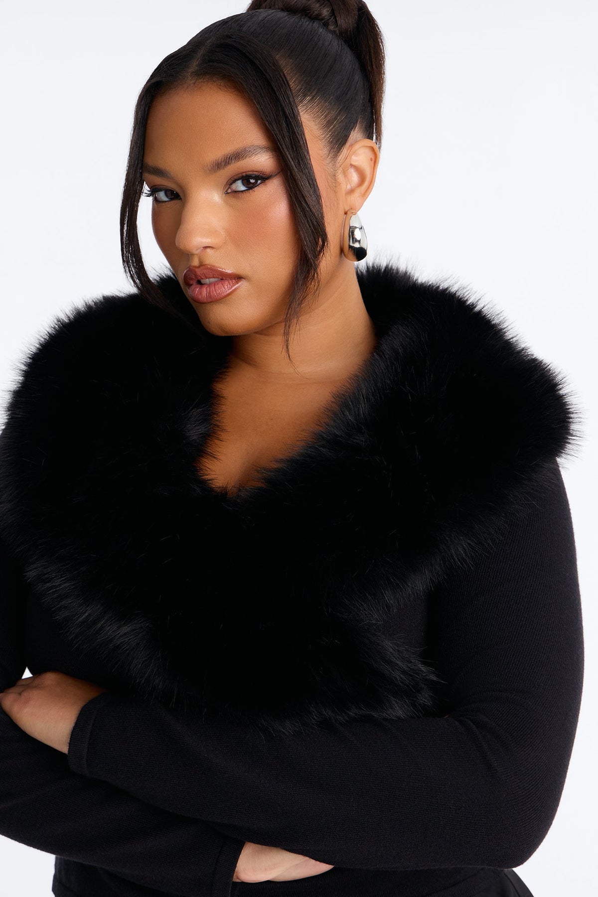Samara Faux Fur Pullover Sweater - Black