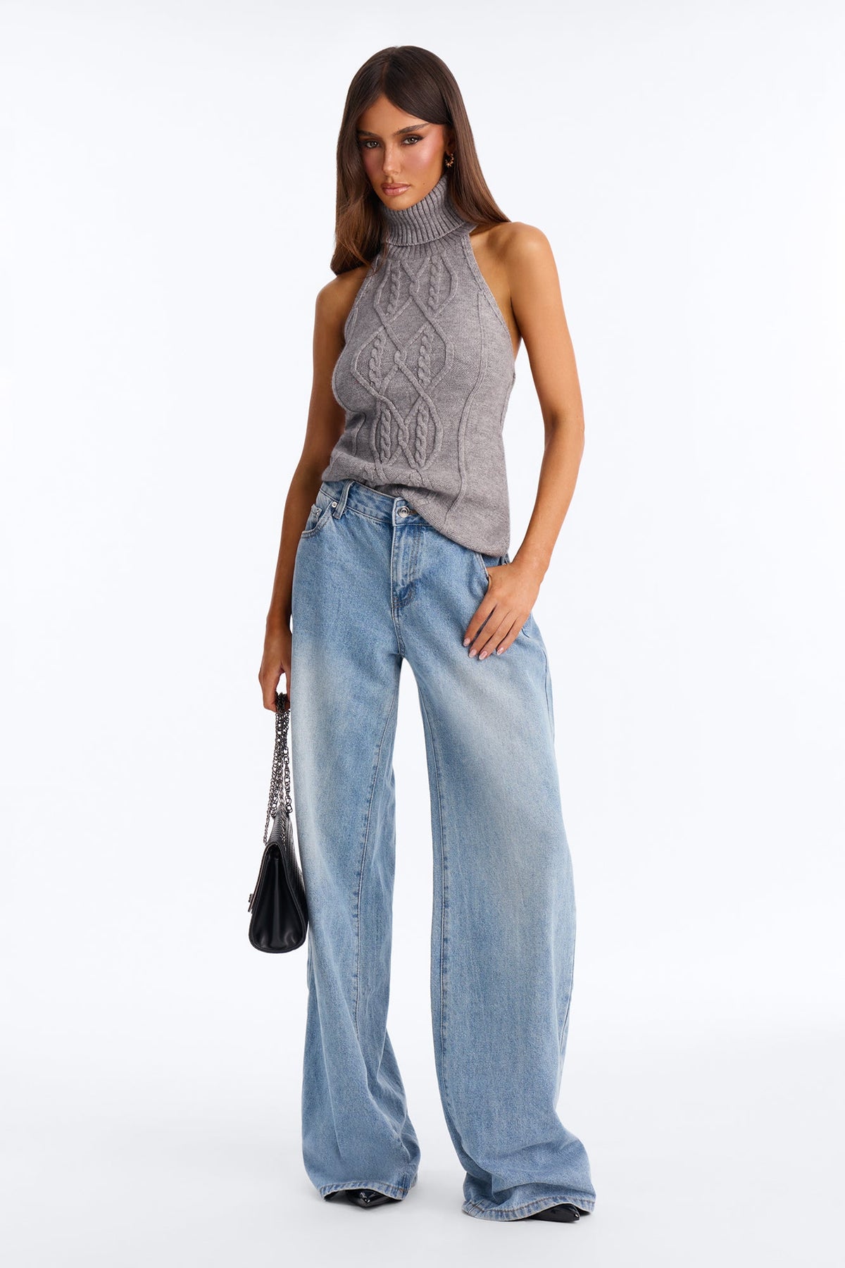 Morning Breeze Backless Halter Sweater Top - Heather Grey