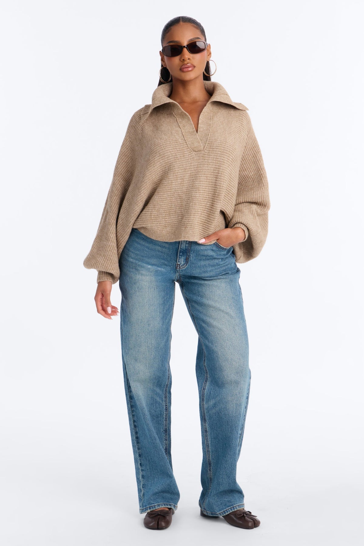 Mellow Breeze Pullover Collared Sweater - Taupe