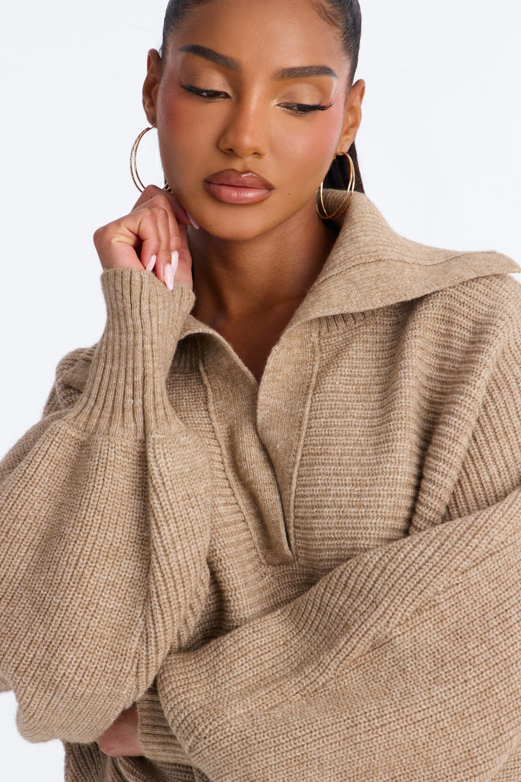Mellow Breeze Pullover Collared Sweater - Taupe