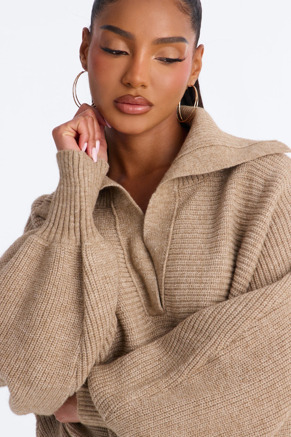 Mellow Breeze Pullover Collared Sweater - Taupe