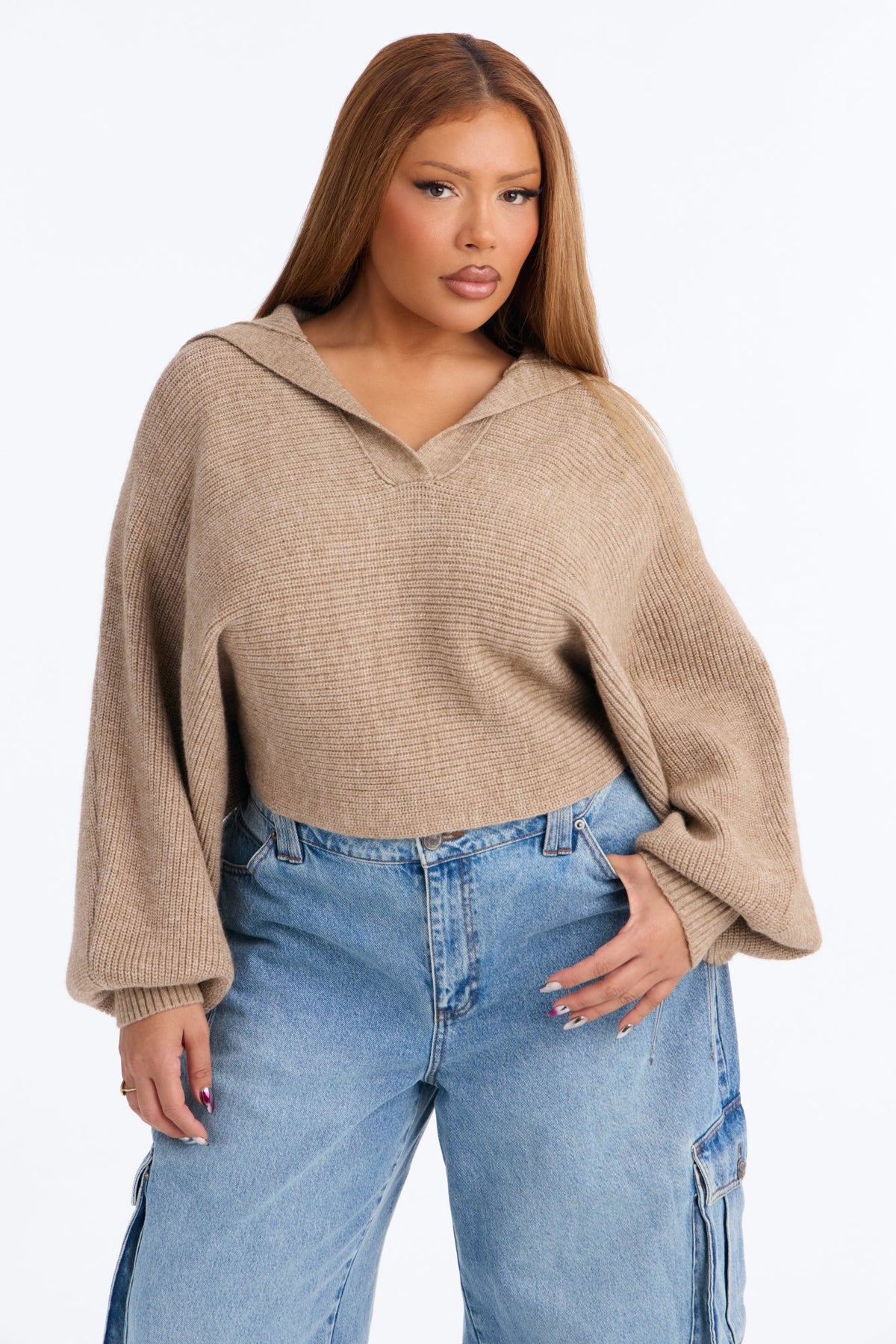 Mellow Breeze Pullover Collared Sweater - Taupe