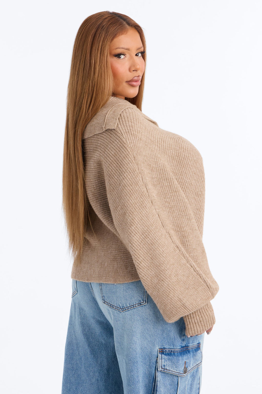 Mellow Breeze Pullover Collared Sweater - Taupe