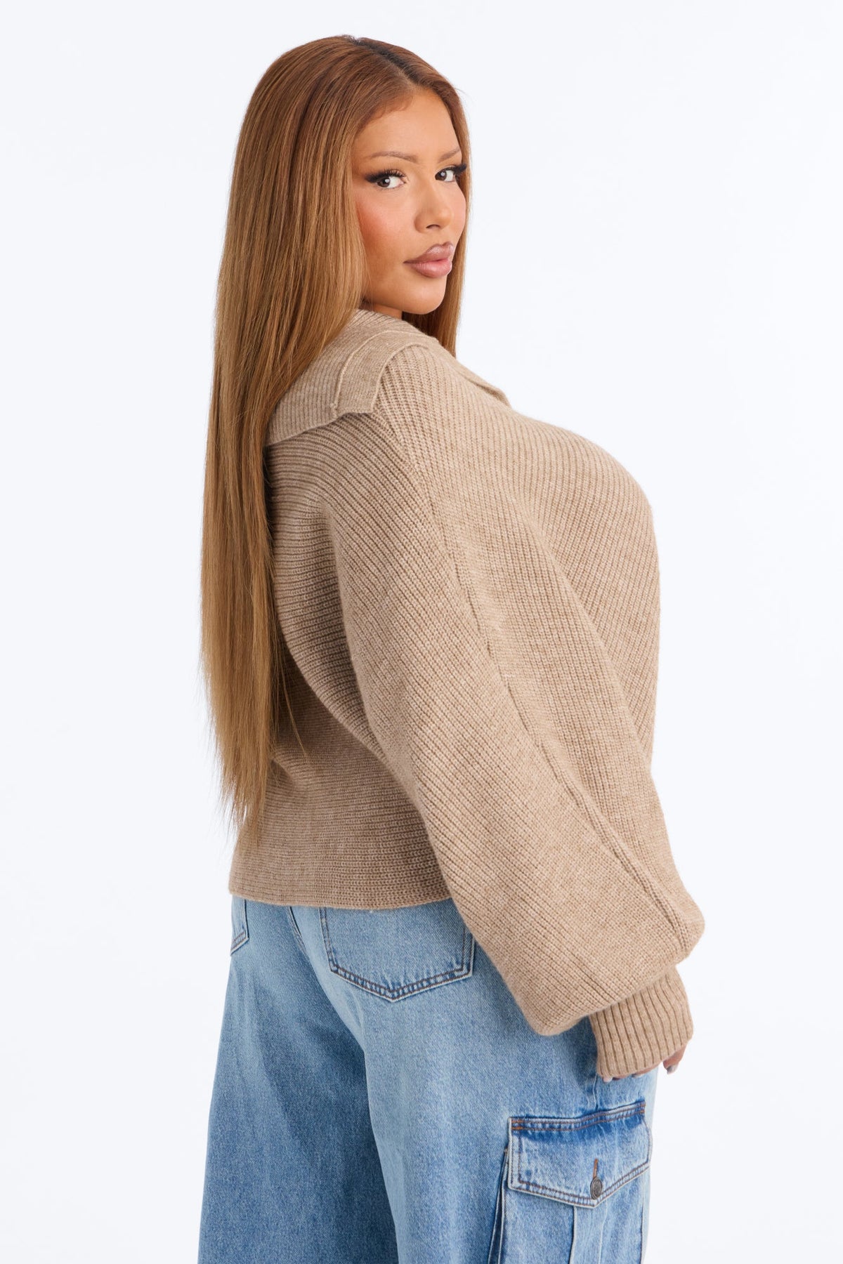 Mellow Breeze Pullover Collared Sweater - Taupe