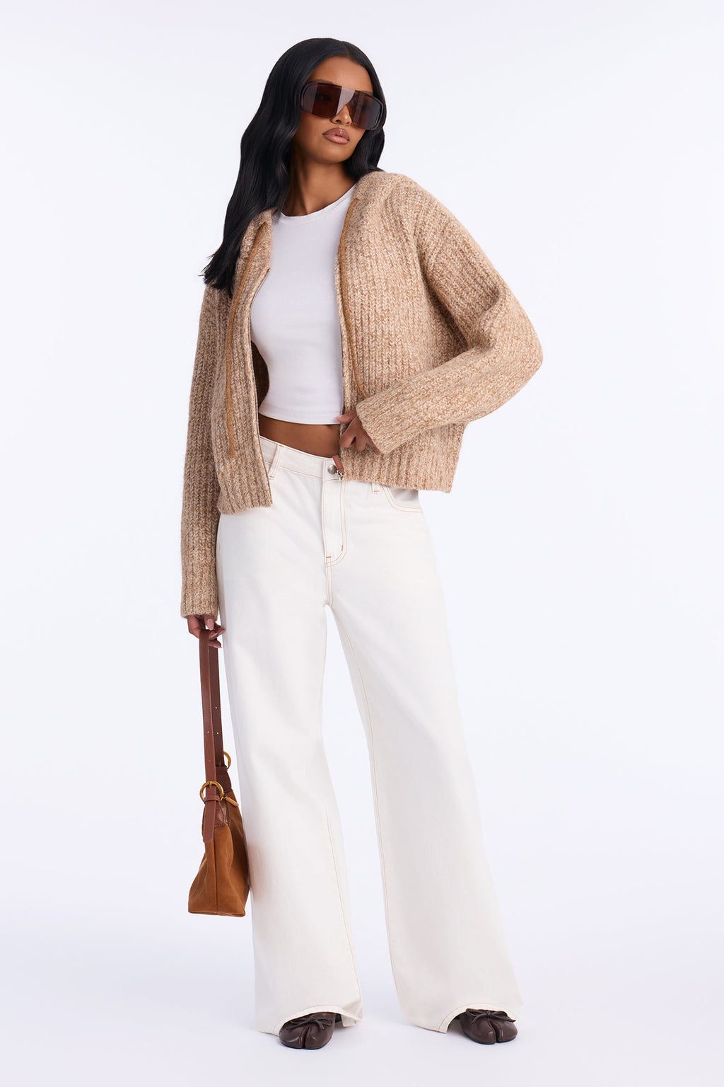 Shayleen Hooded Zip Up Sweater - Camel