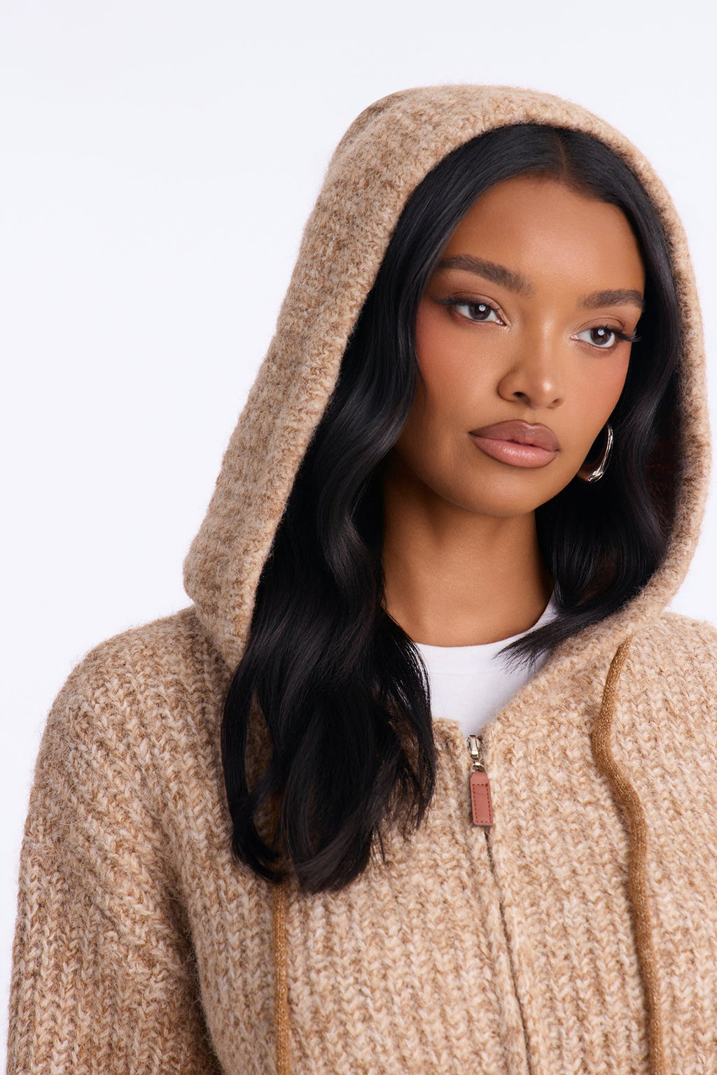 Shayleen Hooded Zip Up Sweater - Camel