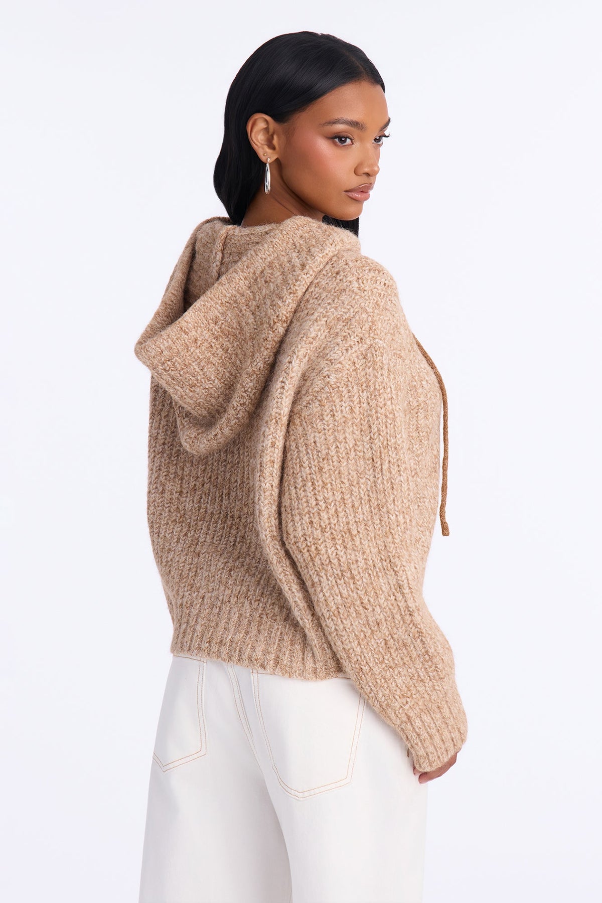 Shayleen Hooded Zip Up Sweater - Camel