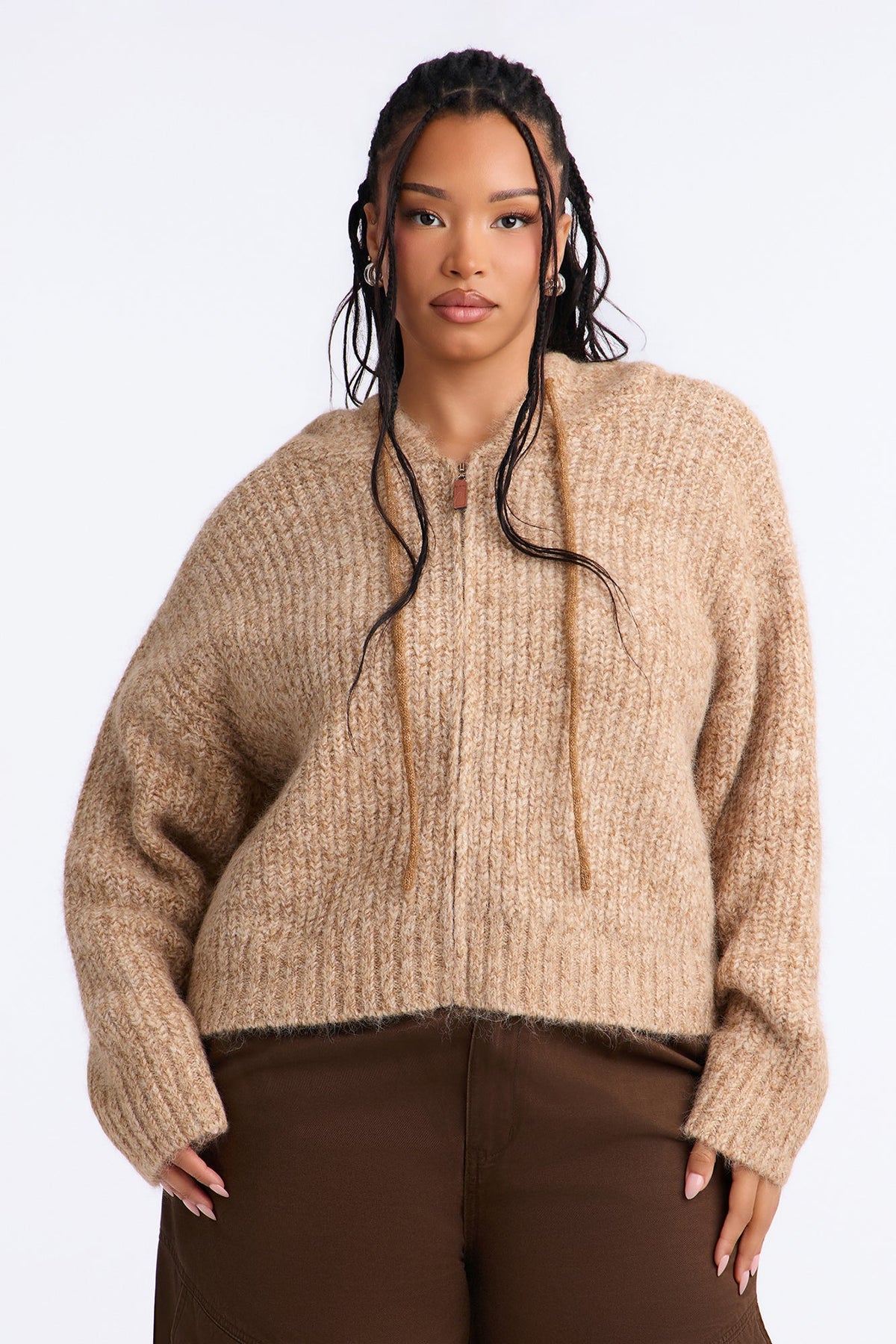 Shayleen Hooded Zip Up Sweater - Camel